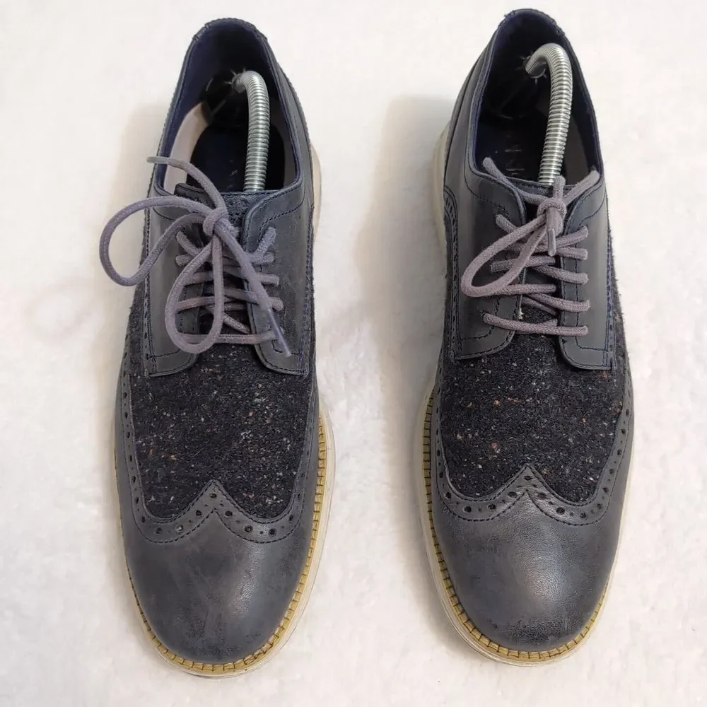 Cole Haan C30346 Mens‎ Original Grand Oxfords Wingtip Blue Leather Tweed Sz 10.5